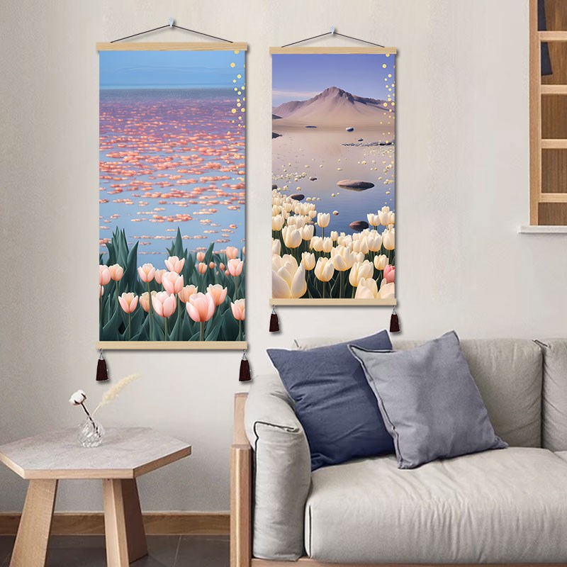 奶油风花卉郁金香玄关挂画入户走廊餐厅装饰画背景墙卧室布艺壁画图片