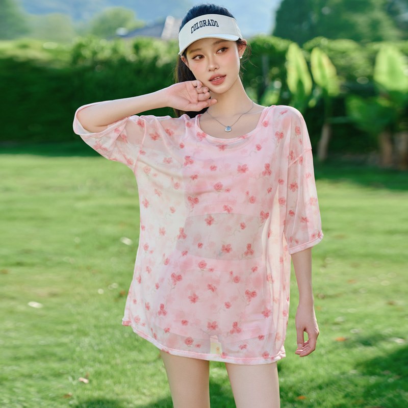 甜美浪漫泳衣女大码遮肉显瘦罩衫分体三件套温泉海边三亚度假泳装