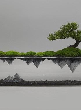 现代新中式创意假山迎客松造景摆件客厅入户玄关软装艺术品装饰品