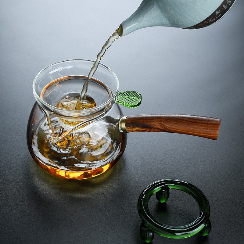 侧把木把公道杯茶漏茶滤过滤网玻璃高档大号茶海茶具分茶器