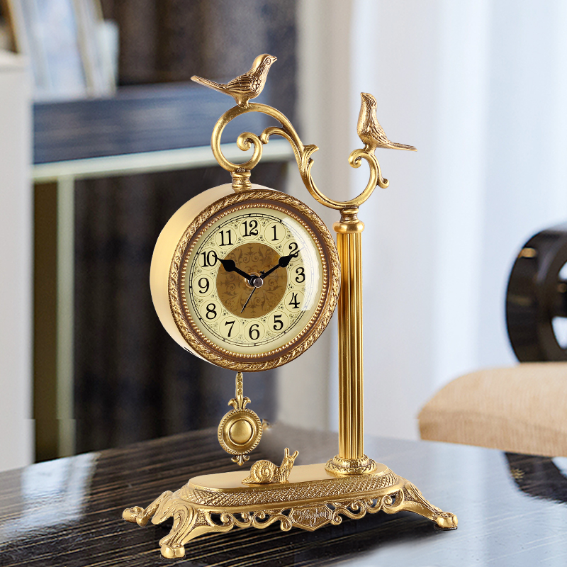 欧式黄铜摆件座钟客厅r家用复古台坐钟玄关别墅装饰大气时钟表