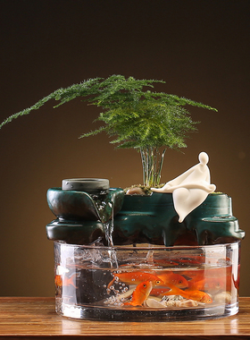 流水摆件流水生财景观循环水养鱼招财小鱼缸O喷泉桌面流水时来运