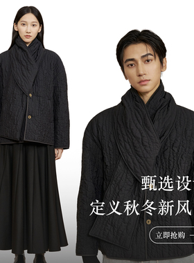 JUST SHINE/时晒小众设计绗缝夹棉外套围巾领复古松弛感宽松上衣