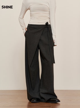 JUST SHINE时晒西装裤男女冬高级感垂坠感灰色设计慵懒风通勤裤子