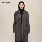 时晒复古腔调深灰色风衣宽松垂感百搭中长款 JUST SHINE 外套