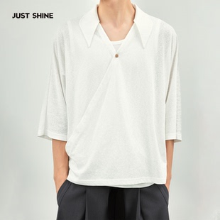 JUST SHINE/时晒白色衬衣中性款宽松休闲七分袖轻奢高级感短袖