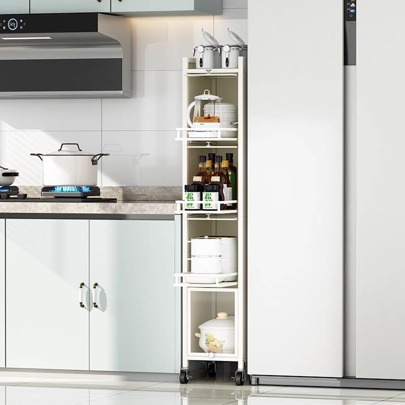 冰箱侧面抽拉柜厨房极窄夹缝置物架落地侧边缝隙收纳架窄缝抽拉架