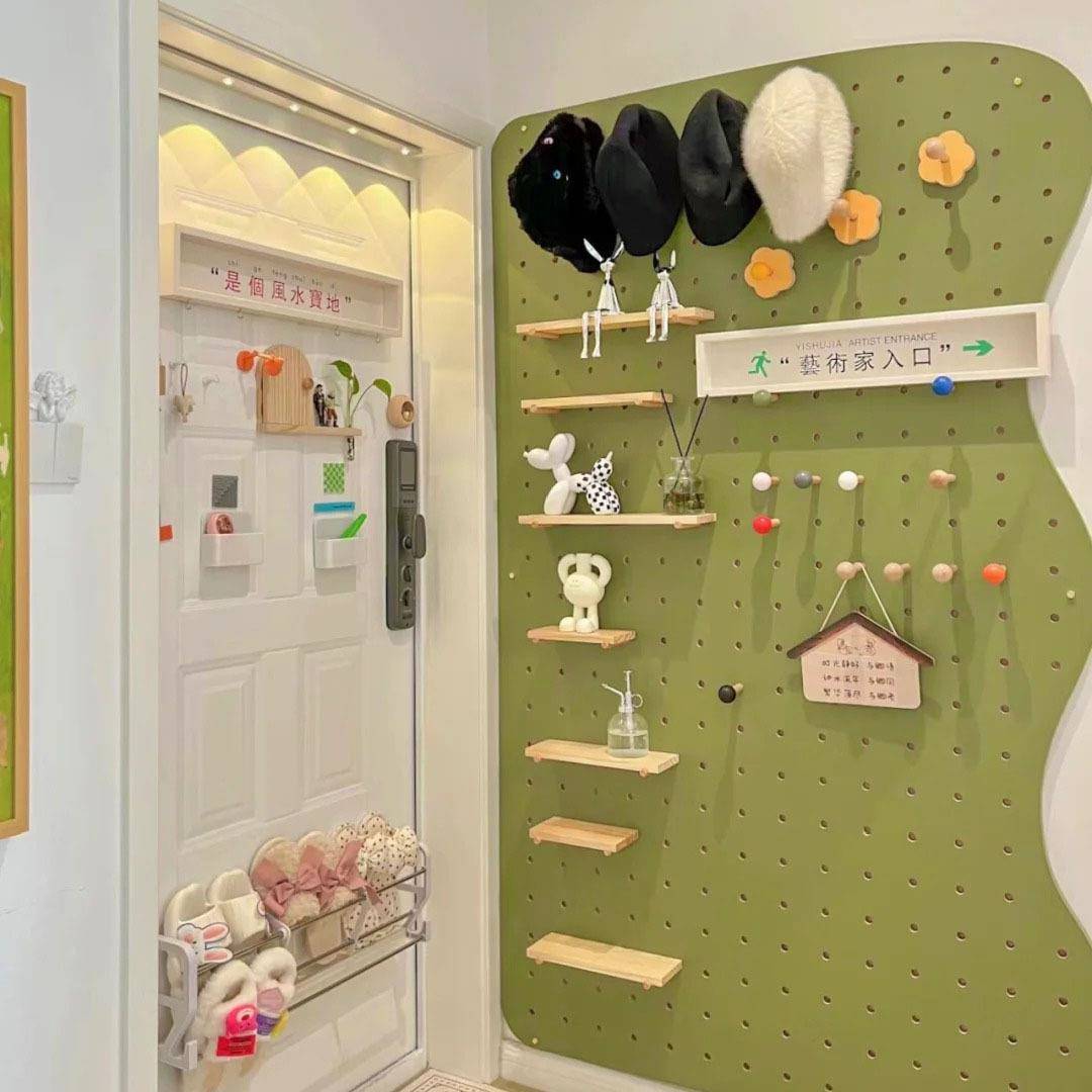 创意洞洞板门后玄关墙上收纳置物架壁挂式置物架波浪形状洞洞板