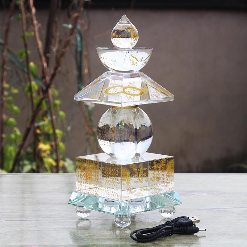 水晶舍利塔五色宝箧印陀罗尼五轮佛塔大号密封扣灯发光底座灯30厘