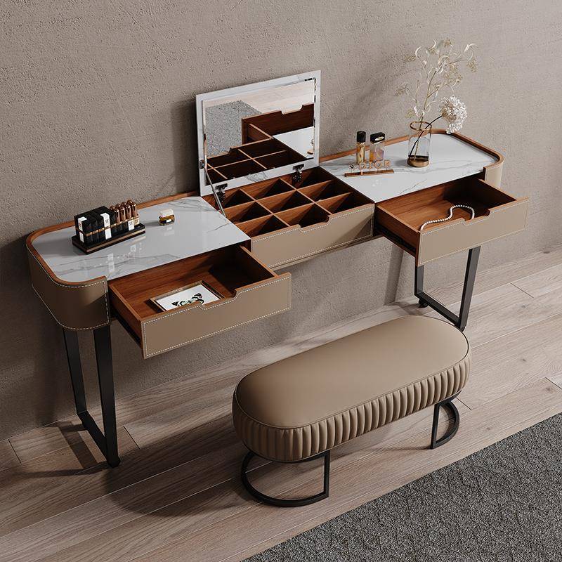 轻奢跨床桌马鞍皮移动书桌懒人设计家用多功能卧室简约梳妆台电脑