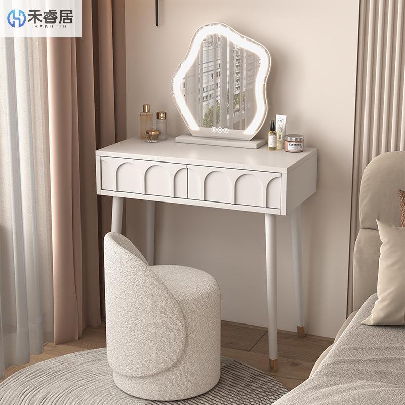 奶油风梳妆台卧室小户型现代简约网红收纳柜床头柜书桌化妆台一体