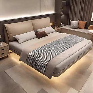 悬浮床2025新款主卧室大象耳朵床高端大气带灯现代简约软包皮艺床