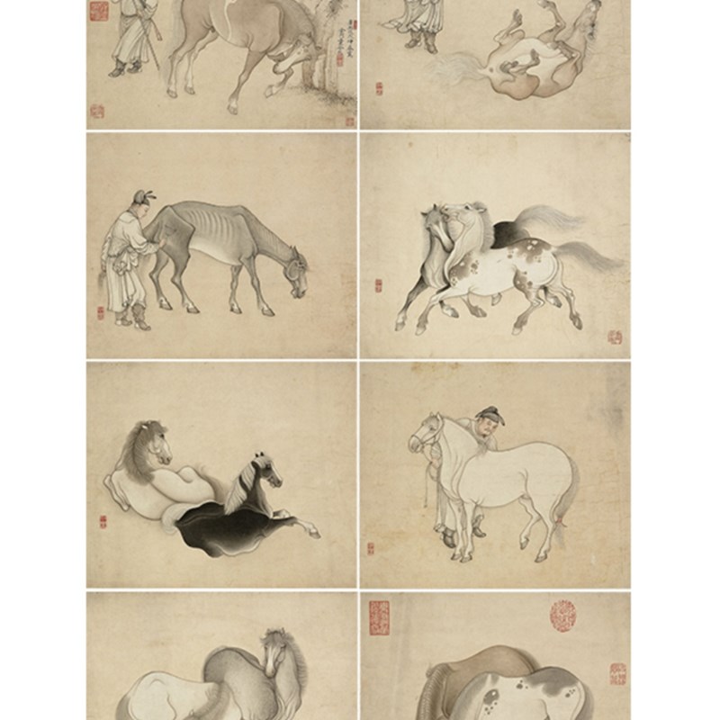 冷枚画马册传统工笔动物画临摹范本中式装饰画艺术微喷绢布画心图片