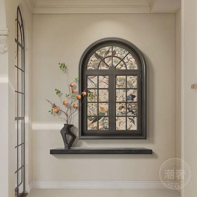 法式中古风玄关装饰画百鸟图走廊过道挂画复古客厅入户门绿植壁画