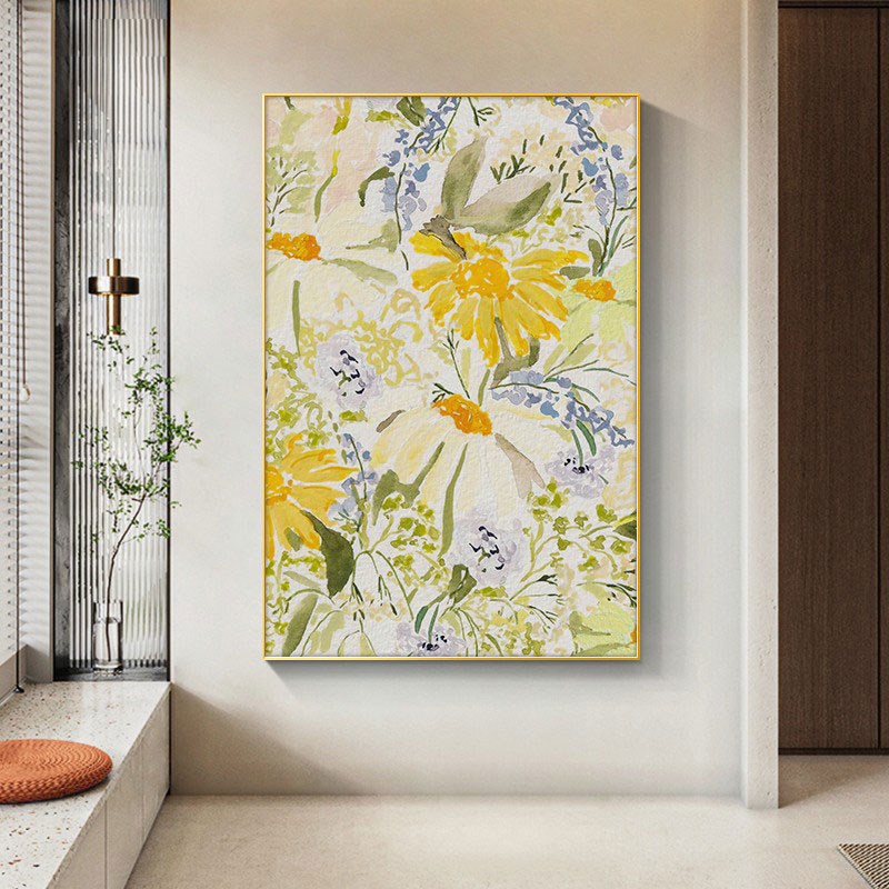 北欧奶油风进门玄关装饰画抽象花卉客厅落地画餐厅壁画走廊挂画图片