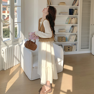 法式蕾丝花边马甲连衣裙套装两件套005632