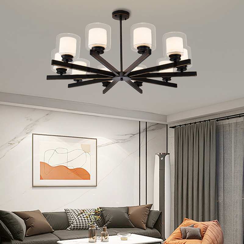 现代简约客厅灯黑色双层玻璃铁艺家居吊灯北欧大厅卧室灯现货