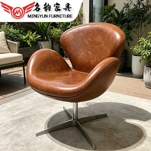定制天鹅椅Swan Chair休闲家用旋转电脑椅 皮艺奶油风卧室化妆椅