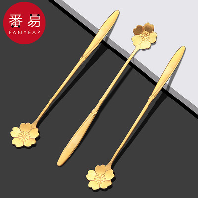 勺子/搅拌AA1sn001-长柄搅拌勺家用杯子花瓣咖啡长勺子樱花勺