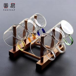 小A1pq801 茶 耐热透明功夫茶杯带把家用加厚品茗杯 玻璃 杯子