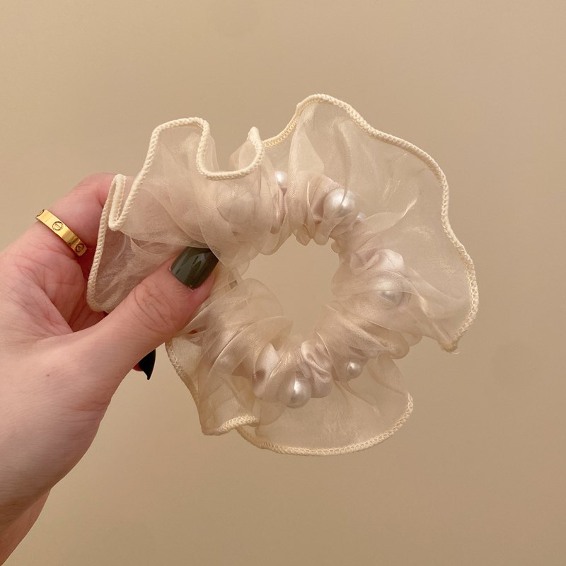 气质网纱珍珠头绳大肠发圈202z4新款高端丸子头发绳夏季扎头发头