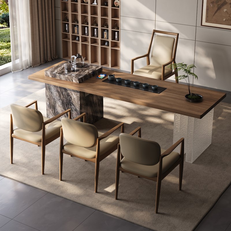 意式极简岩板茶桌椅组合轻奢高级感烧水壶一体P办公茶台阳台泡茶