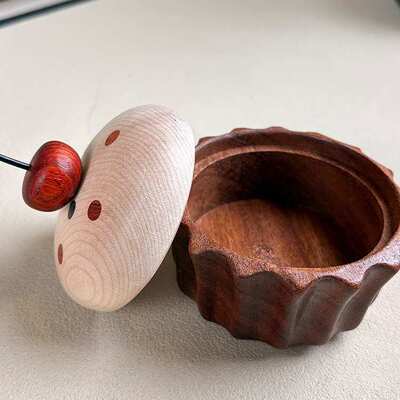 实木镶嵌蛋糕果盒收纳盒摆件可爱卡通手工木质解压情绪稳定手把件