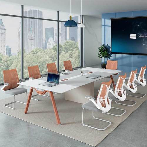 办公家具会议桌简约现代会议桌长桌橙色开会办公桌椅组合长条桌