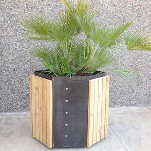 定制商业街道隔断花箱室外带logo防腐木花槽户外商场广场铁艺花箱