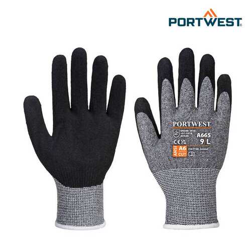 Portwest轻薄灵活透气防滑耐磨A6防切割浸胶防护手套A665