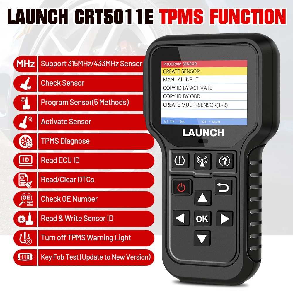 Launch CRT5011E TPMS读取/激活/编程/重新学习/重置/钥匙焦点