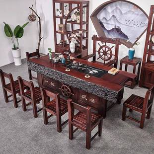 老船木茶桌椅组合客厅阳台茶台沉船木茶几实木仿古功夫泡茶桌椅