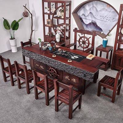 老船木茶桌椅组合客厅阳台茶台沉船木茶几实木仿古功夫泡茶桌椅