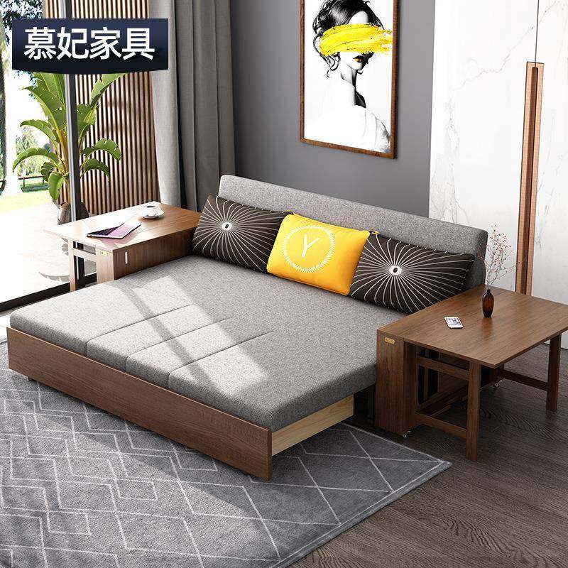 客厅多功能两用沙发床新中式1.8米单双人可折叠实木储物沙发床