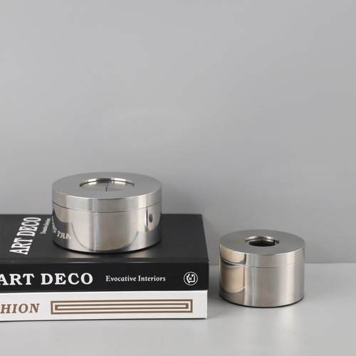 现代简约不锈钢旋转式带盖防飞灰烟灰缸客厅公司办公室家居装饰品