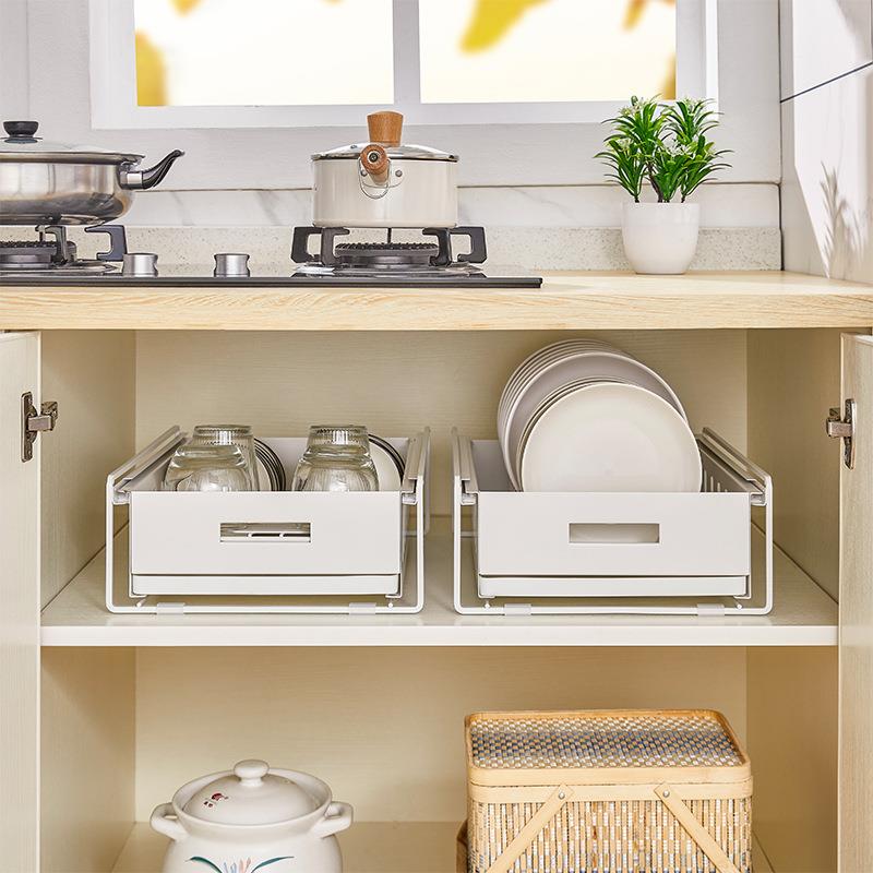 日式简约台面可抽拉碗架碟架家用不锈钢橱柜内分隔收纳沥水架子