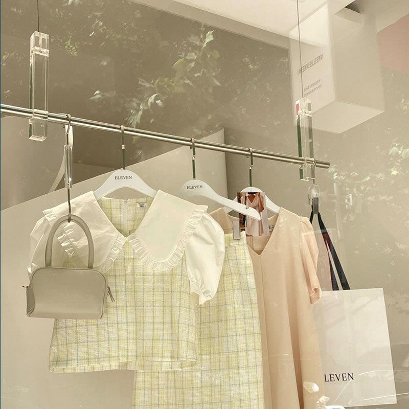 服装店吊架橱窗上墙挂衣架不锈钢吊杆女装店轻奢透明亚克力展示架