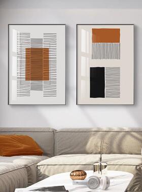 现代简约抽象客厅装饰画餐厅玄关过道卧室橙色壁画铝合金框挂画