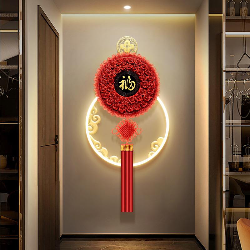 玄关福字挂画立体实物中国结走廊尽头led灯装饰画高级感发光壁画