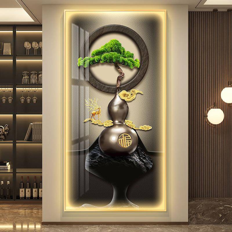 轻奢led带灯入户玄关装饰画走廊过道挂画壁画简约现代高级感葫芦