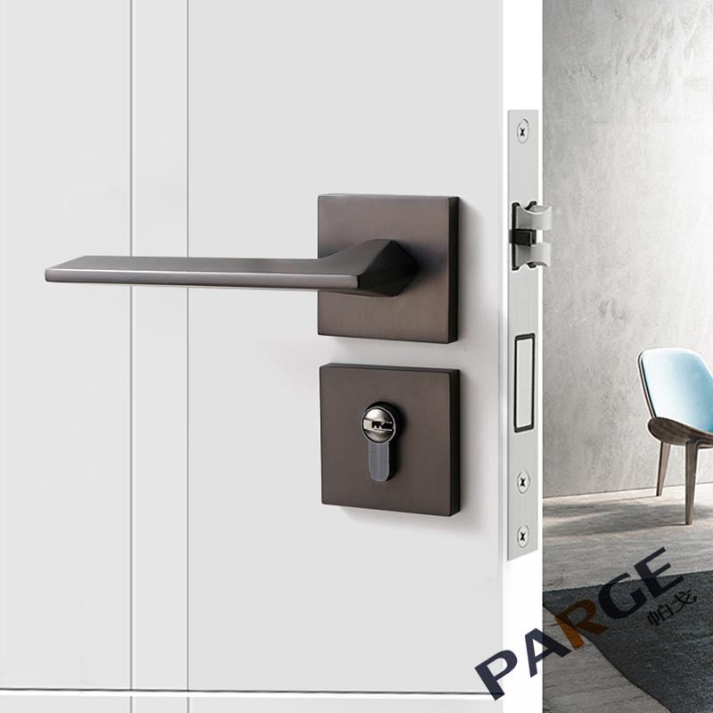 帕戈门锁室内房间门锁实木卧室静音磁吸黑色分体锌合金简约北欧锁