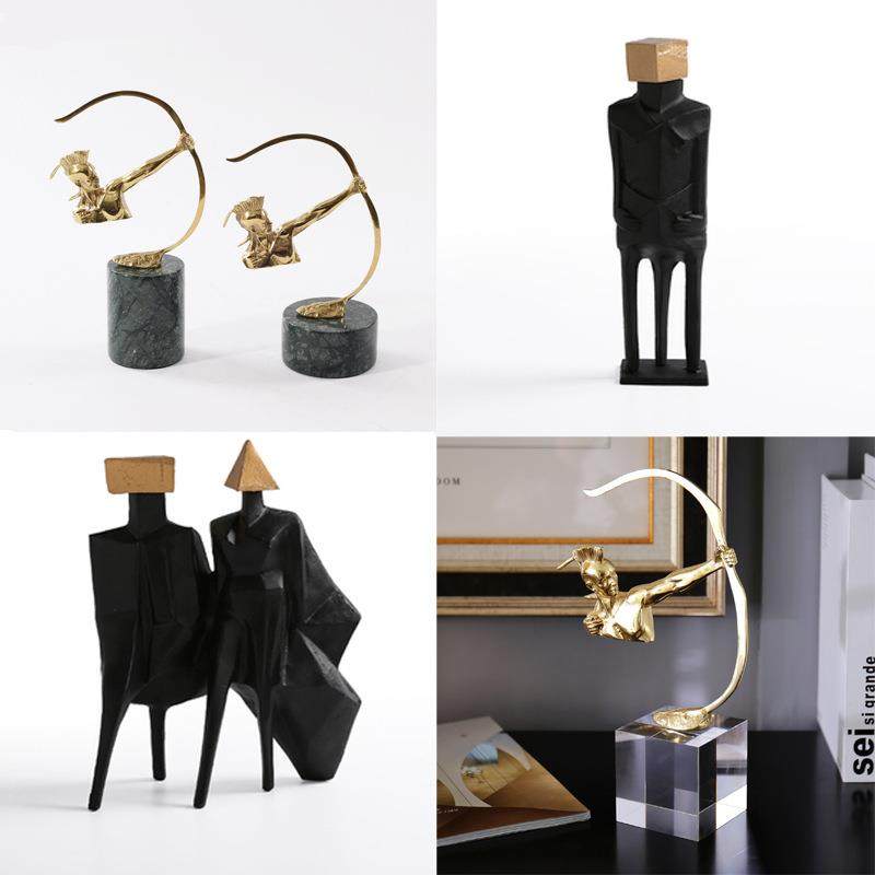 轻奢大理石铜件欧式新中式美式弓箭人侠客摆件样板房书房家居装饰