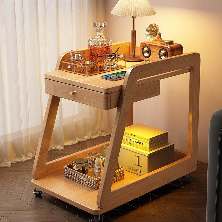 北欧实木沙发边几可移动茶几带轮沙发侧边柜边桌床头柜客厅小推车