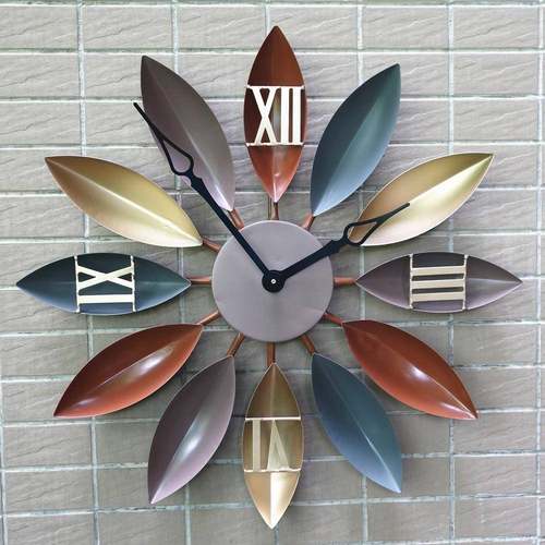 欧式铁艺叶子挂钟时尚简约创意墙面时钟客厅铁艺静音个性装饰钟表