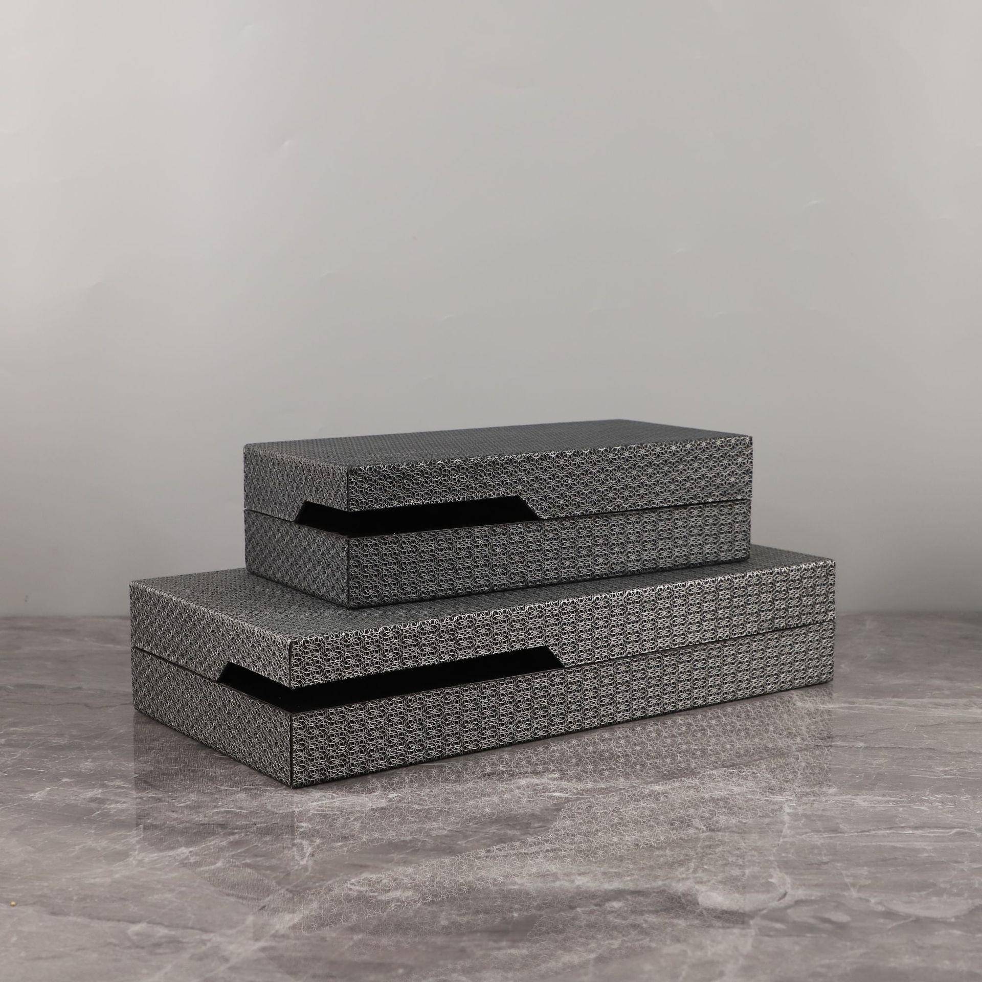 新中式木质皮革收纳盒样板间衣帽间首饰储物盒茶几软装饰品摆件