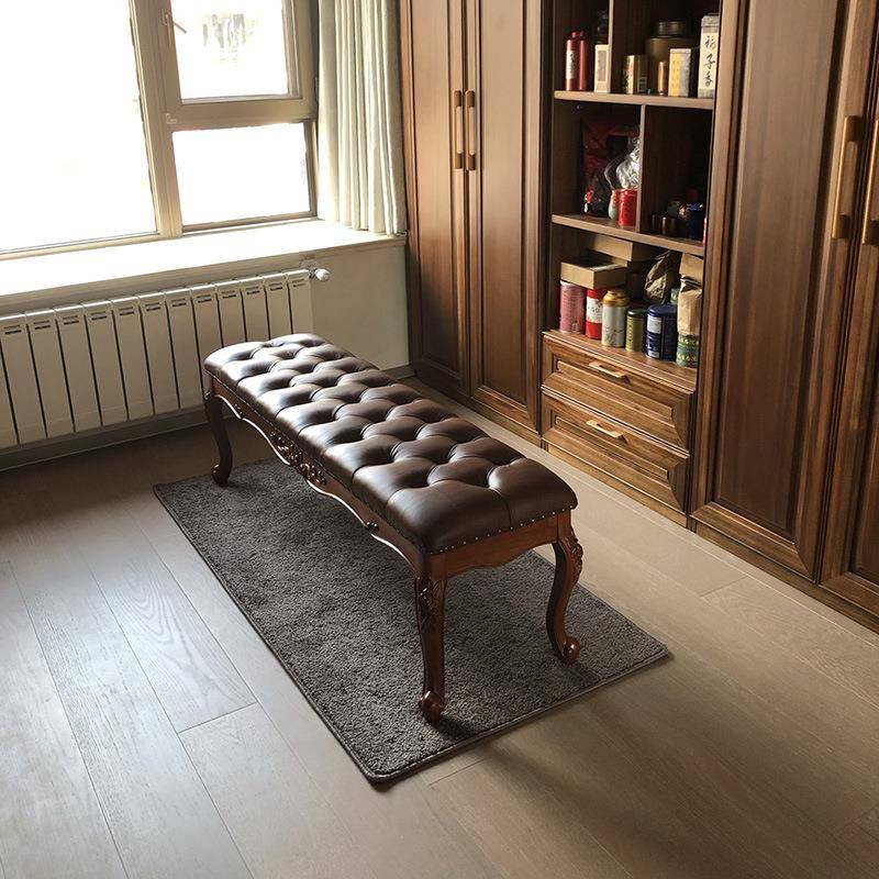 美式全实木床尾凳欧式卧室床侧床榻客厅沙发茶几凳衣帽间长条皮凳