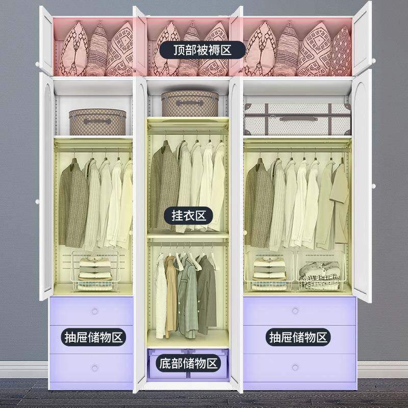 600深钢制衣柜家用卧室组合衣橱收纳柜小户型阳台客厅多层储物柜