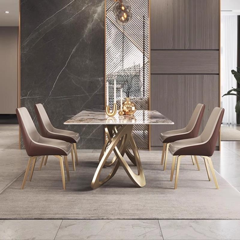 意式轻奢亮光岩板餐桌现代简约家用高端设计师款长方形餐桌椅组合