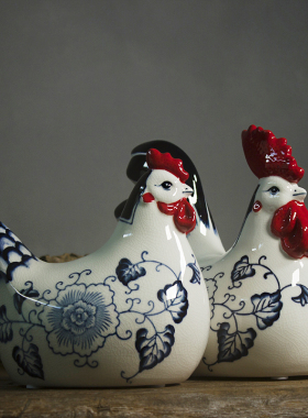 中式陶瓷乔迁新居创意鸡高档礼品客厅G酒柜办公室玄关装饰公鸡摆