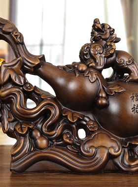 实木雕招财葫芦摆件木质中式貔貅祝寿礼品客厅玄S关电视柜装饰摆